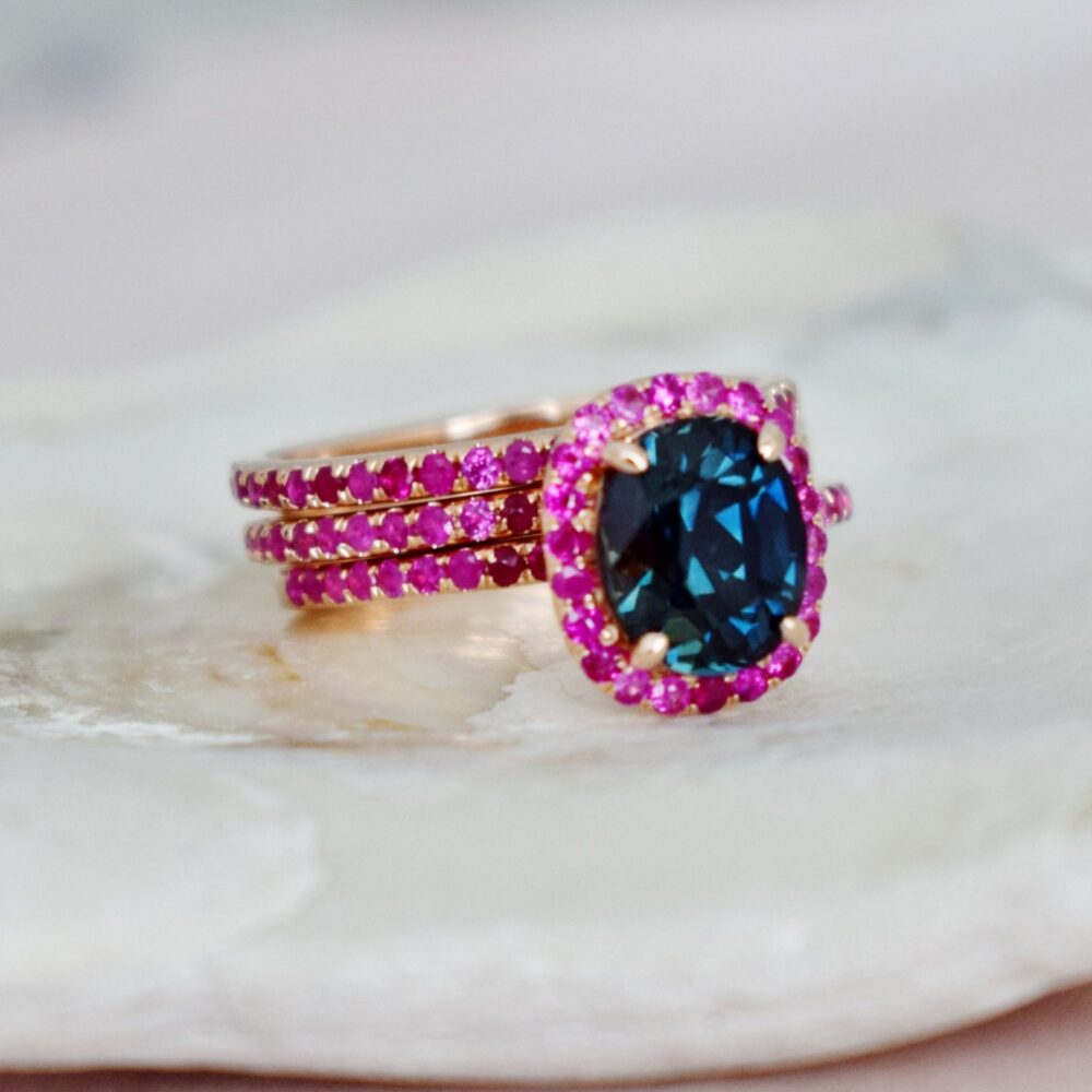Cushion Cut Ruby Engagement Ring. Unique Blue Sapphire & Alternative Bridal Set By Eidelprecious