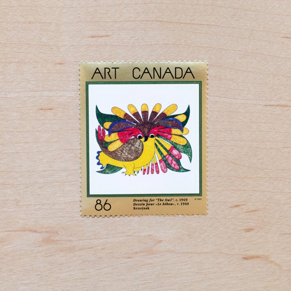 2 Owl Canada Postage Stamps, Wedding Calligraphy, Canadian Art, Kenojuak Ashevak, Indigenous, Cape Dorset, Inuit Owls, Birds