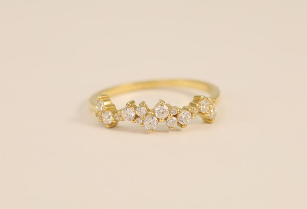 Cluster Diamond Wedding Band, Unique Ring, Stackable Minimalist Ring Gift For Her