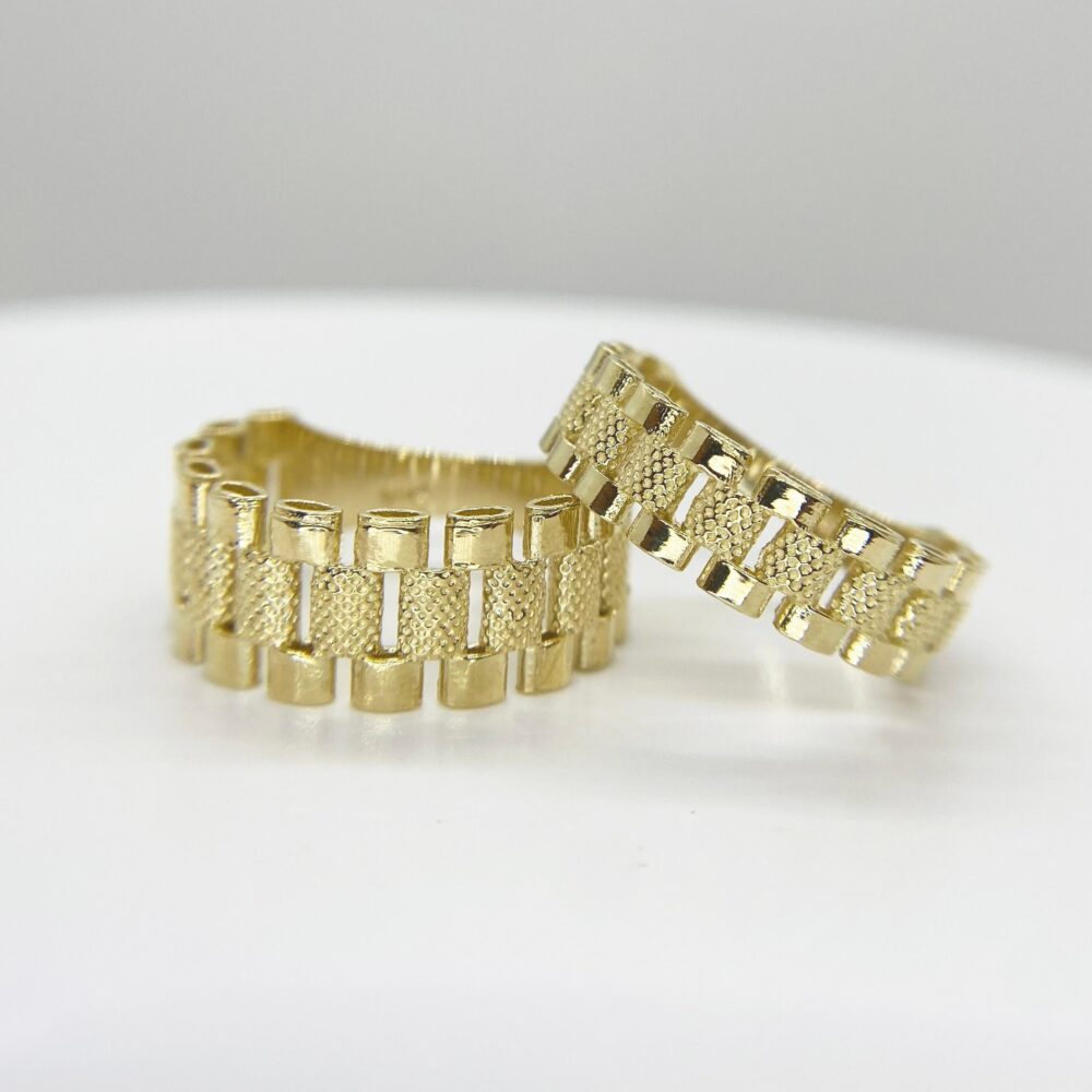 10K Solid Gold Rollie Vintage Band Ring - Textured Presidential Style, Unisex For Men Women, Classic & Durable Jewelry Her Him