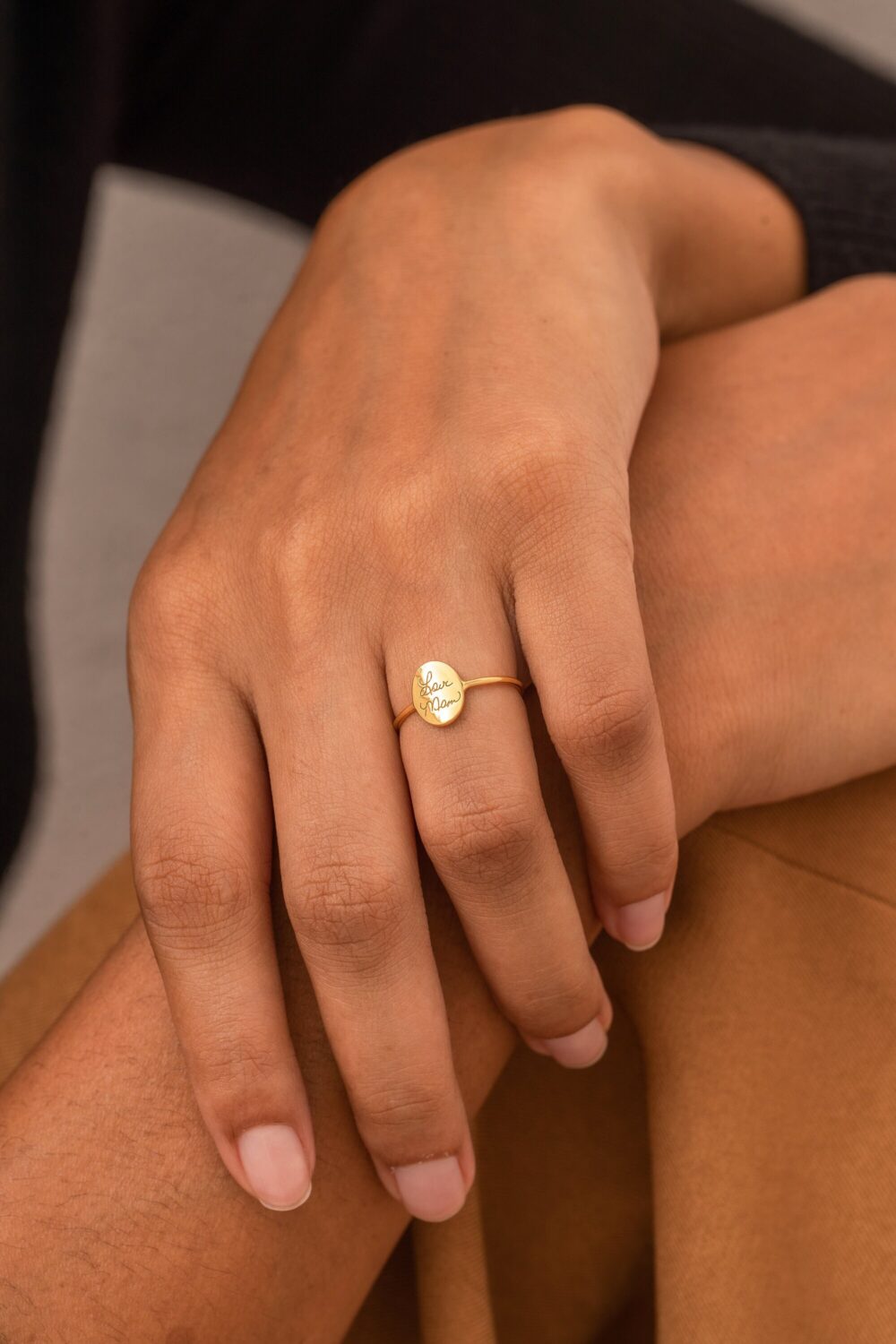 Handwriting Signet Ring | Oval Signature Jewelry Dainty Gift For Mom Mother's Day