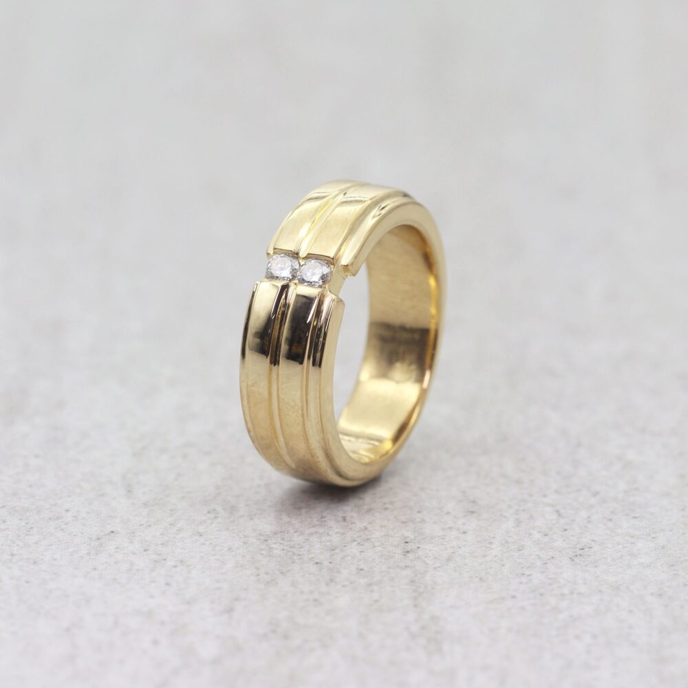 14K Channel Setting Men's Diamond Band/0.18Ct Engagement Wedding Two Stone For Him Stacking Ring
