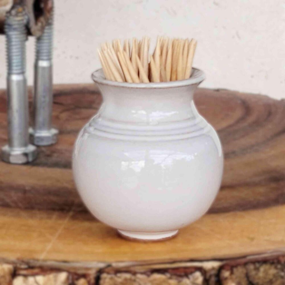 Mini Pottery Wedding Favor - Handmade Toothpick Holder Or Bud Vase For Rustic Events Farmhouse Decor White