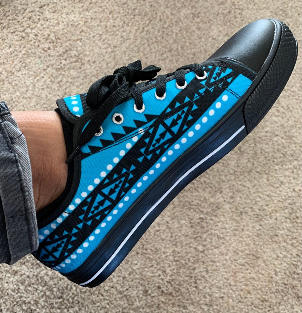 Uto Aztecan Family Design Men's Low Top Sneakers; Turquoise Canvas Shoes Run Large Wide; Please Check Size Chart Carefully Before Ordering
