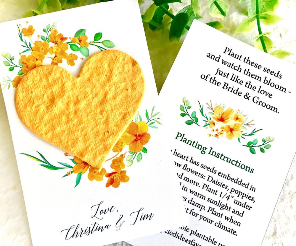 Orange Flower Seed Wedding Favors - Personalized Cards Paper Hearts
