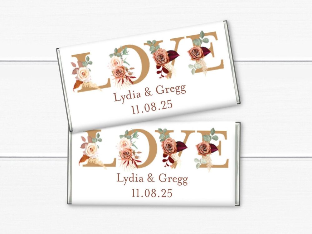 Set Of 12 Love Personalized Hershey's Milk Chocolate Bar, Affordable Fall Wedding Party Favors, Mae136