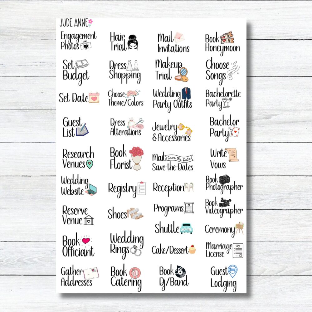 Wedding Planner Stickers, To Do List, Checklist Bride Sticker Sheet