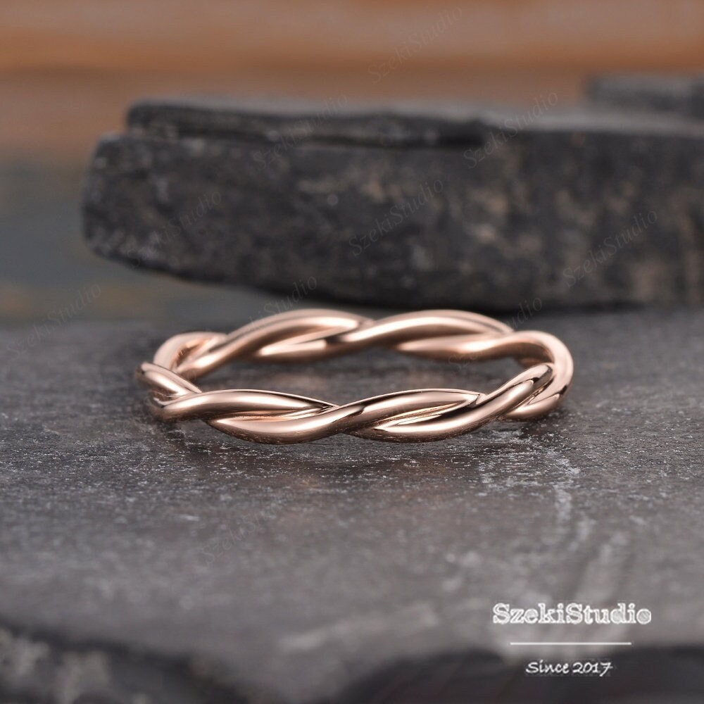 Infinity Wedding Band Women Delicate Dainty Rose Gold Simple Ring Twisted Full Thin Bridal Stacking Promise Anniversary