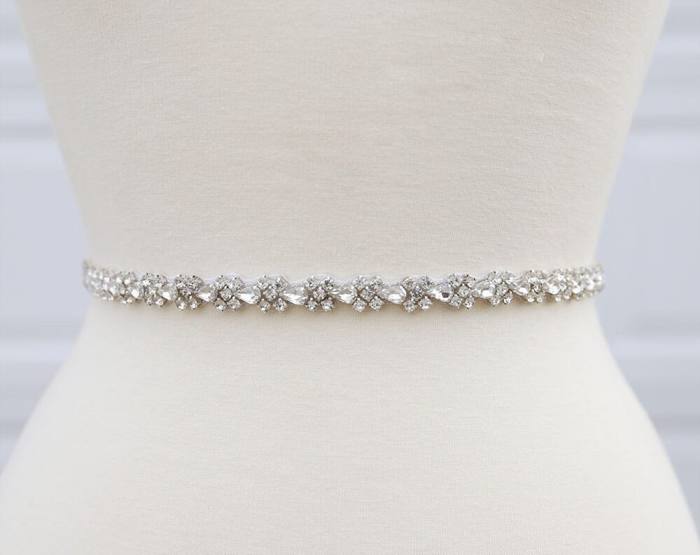 Lisali Thin Wedding Belt, Rhinestone Belt Silver, Bridal Sash Pearl, Crystal Bridesmaid Dress Belt-Sliver
