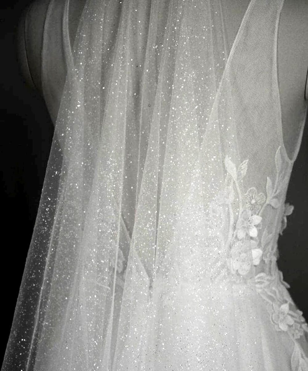 Glitter Wedding Veil, Sparkle Tulle Bridal Cathedral Shimmer Off White Glitter Shimmer Veil