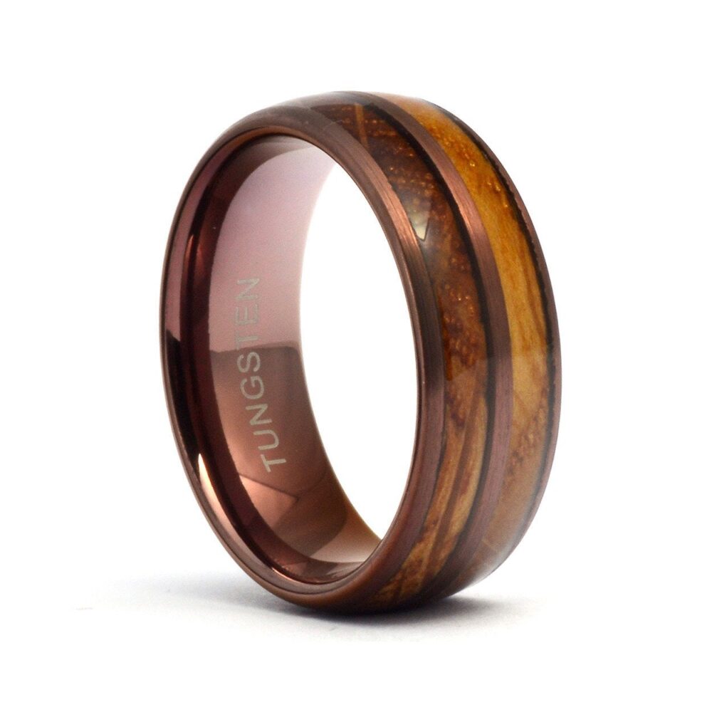 Whiskey Barrel Ring, Wooden Men's Wedding Band, Brown Tungsten Ring, Barrel Wood Tungsten Band, Wooden Ring