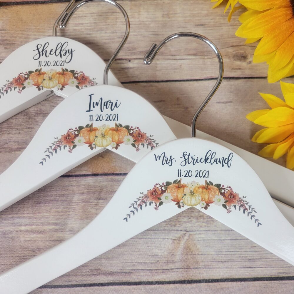 Fall Theme Wedding Dress Hanger, Bride Gown Bridesmaid Gift Hangers, Pumpkin Decor, Unique Bridal Shower
