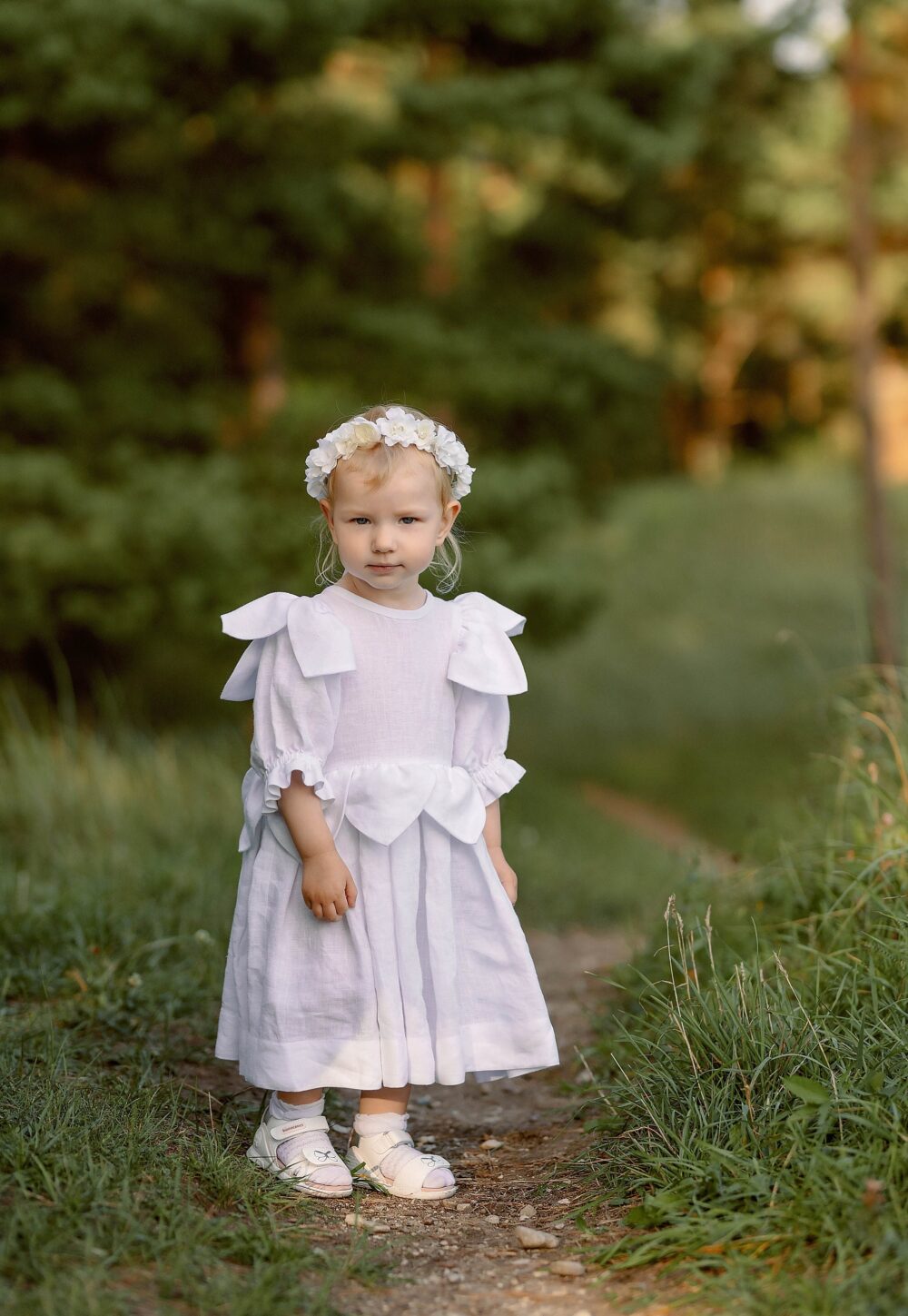 Sample Sale 2 Yrs - 92 | Eu Size Toddler Flower Dress White Linen Baptism Baby Boho Communion Vintage Ruffled