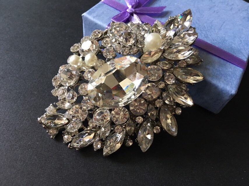 Sale - Wedding Brooch, Mother Of Groom Gift, Crystal Bridal Dress Brooch Pin, Statement Jewelry, Wedding
