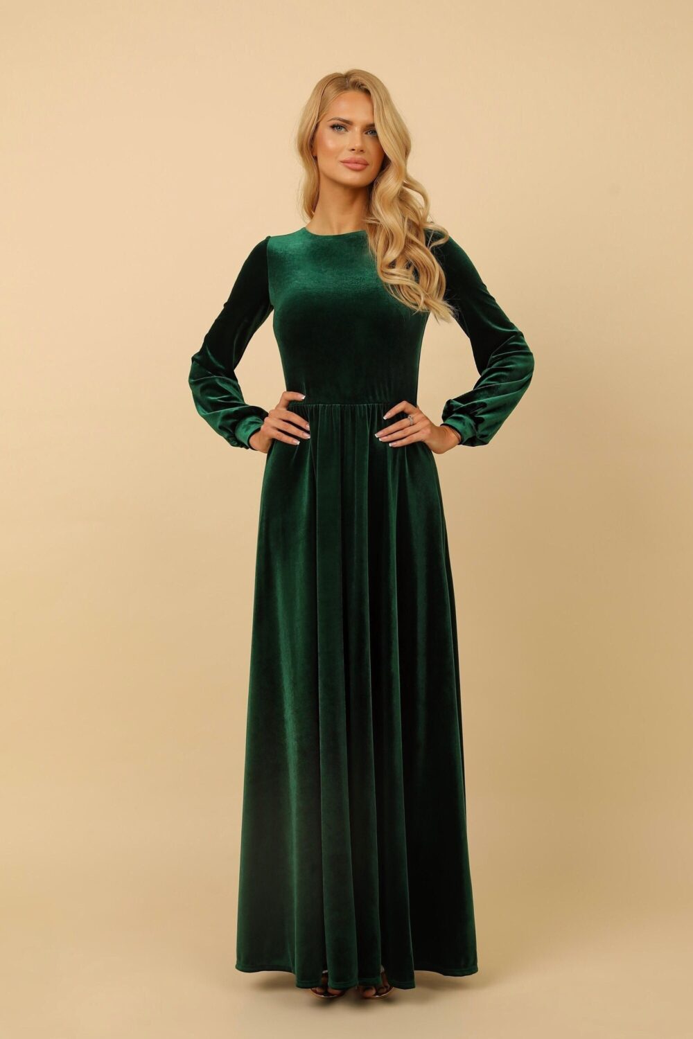 Dark Green Elegant Velvet Dress, Wedding Guest Formal Bridesmaid Dress Long