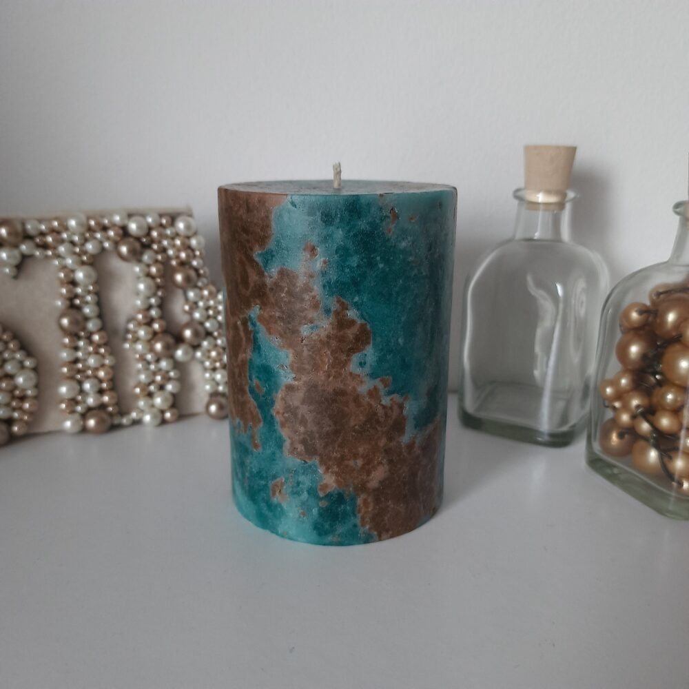 Teal Brown Candles. Pillar Candles For Decor. Turquoise Decorative Candle. Ball Choose A Size
