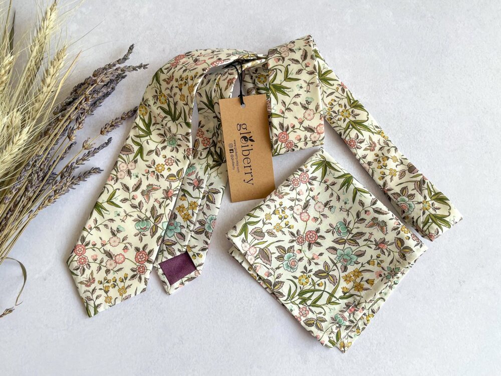 Wedding Floral Tie Wildflower Necktie For Spring & Summer Ties Groom Groomsmen Custom Neck Tie Skinny Pocket Square
