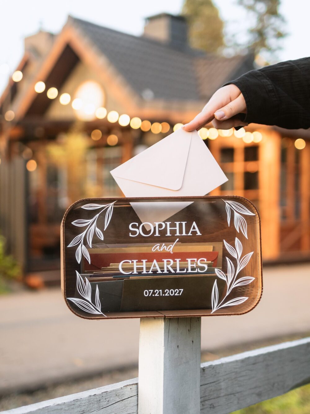 Wedding Post Card Box With Slot, Acrylic Print, Reception Wooden Personalized Money For Cards, Rustic 2B1Wedding Decor