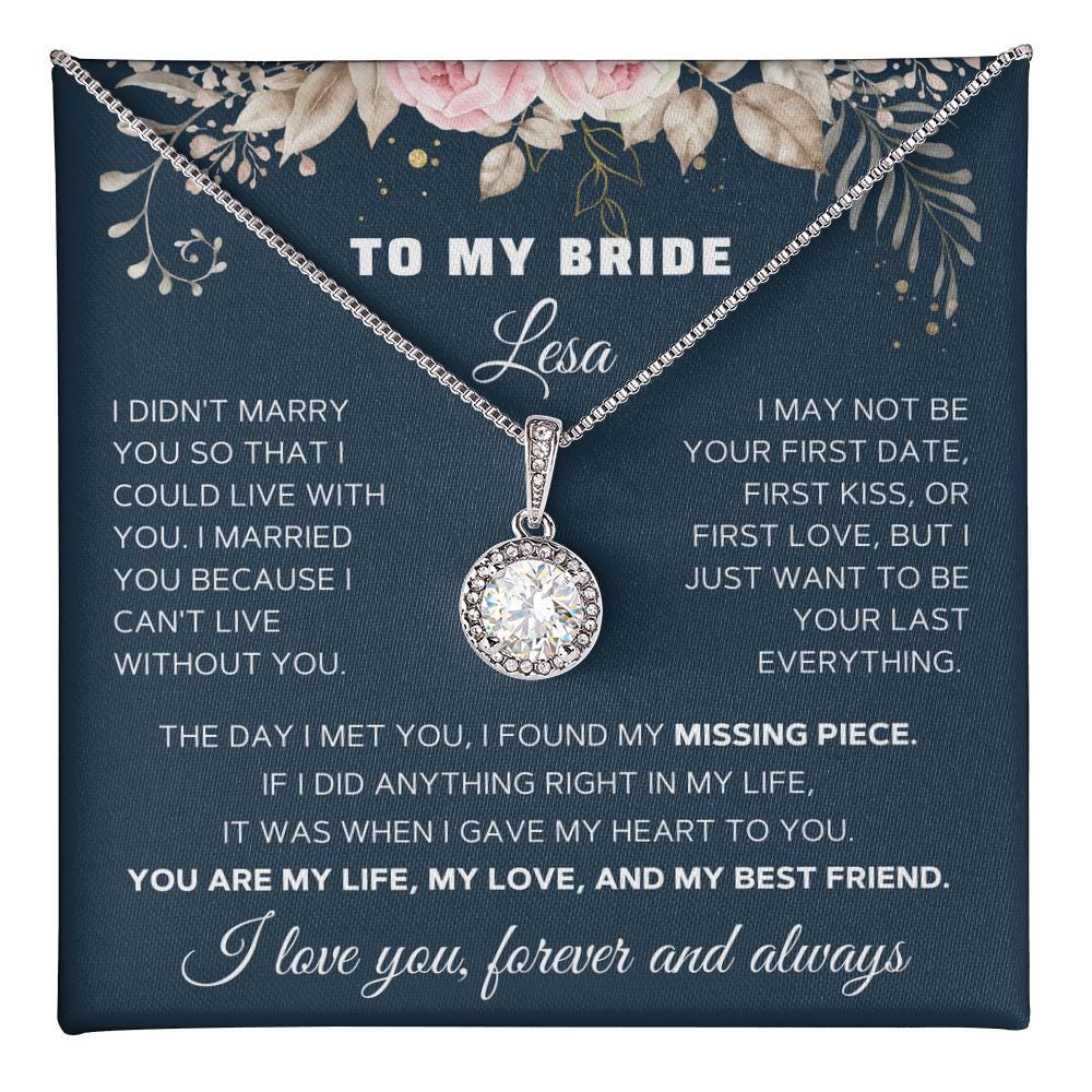 To My Bride On Our Wedding Day, Gift From Groom Necklace Personalized From Groom, Day For Wife