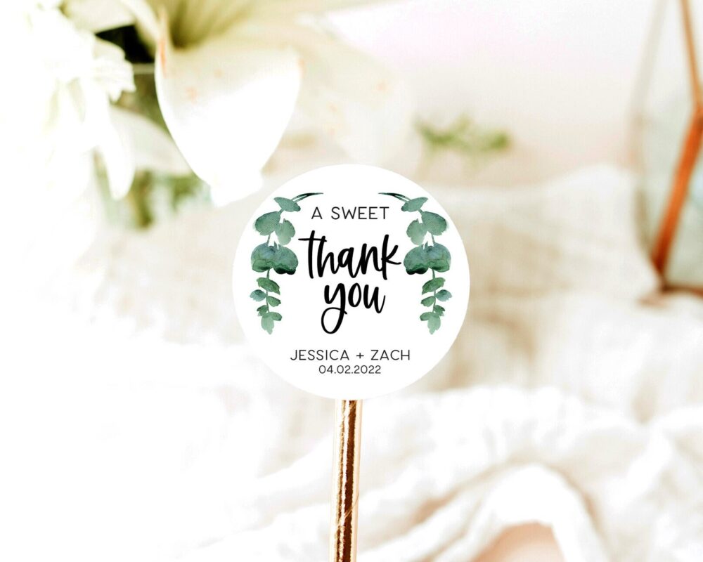 A Sweet Thank You Wedding Favor Stickers, Eucalyptus Design, Label, Treat Bag Stickers For Favors, Cc01