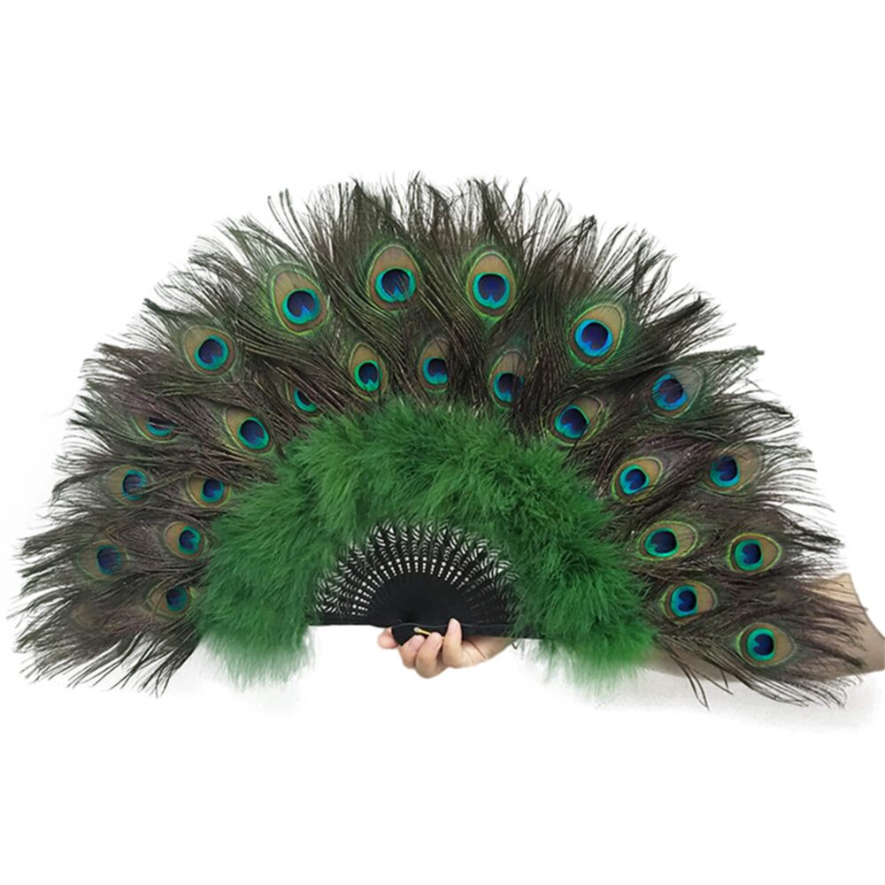 6535cm Two Side Peacock Feather Hand Fans/Olive Green Fan/Wedding Bridal Fans