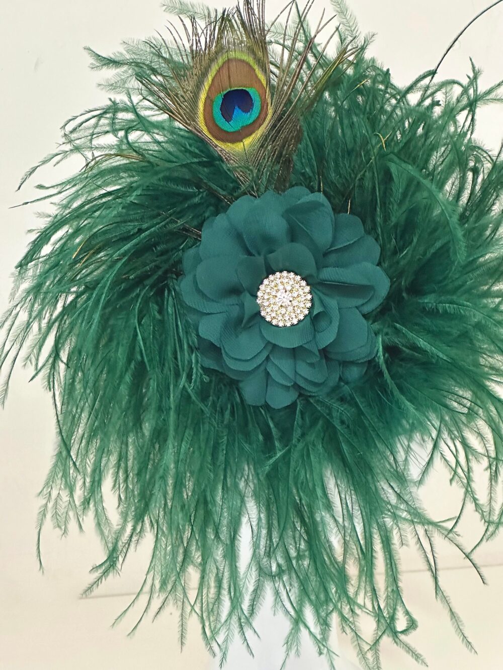 Dark Green Peacock Feather Fascinator Hat, Fascinator, Crystal Wedding Church Hat