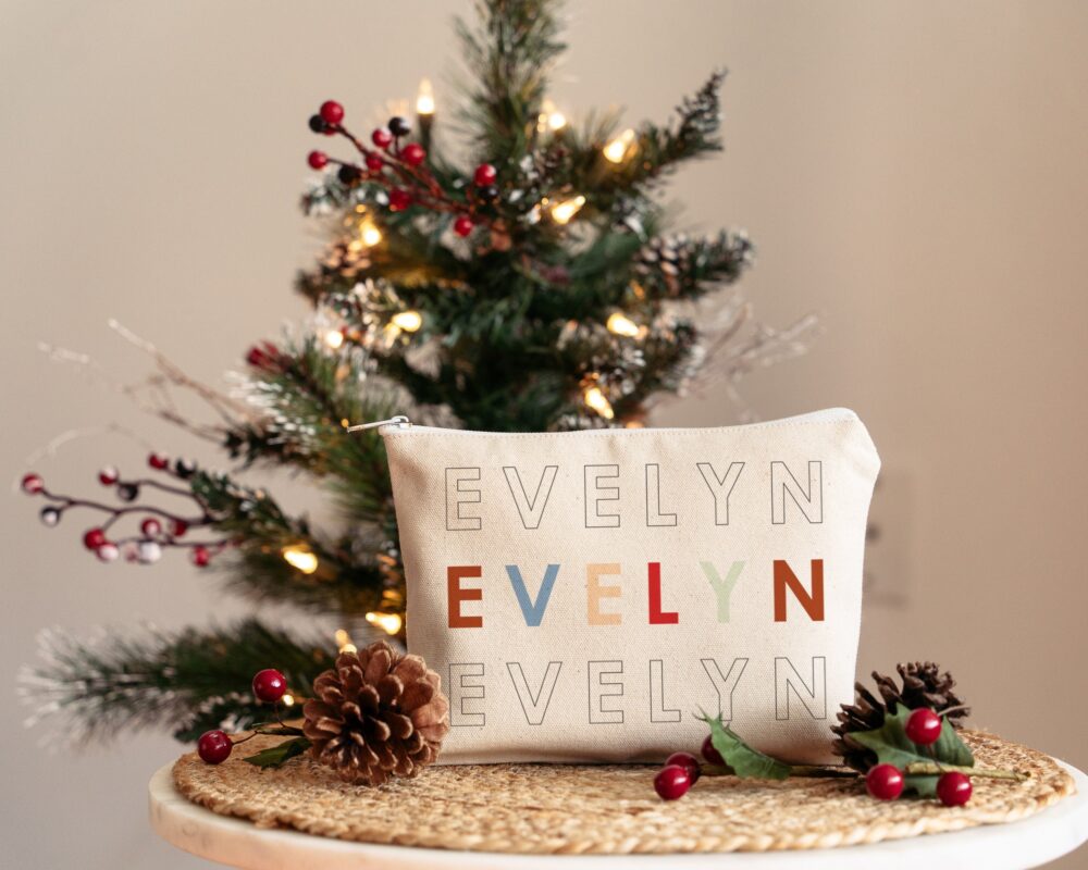 Custom Name Makeup Bag, Personalized Canvas Cosmetic Gifts For Bride, Bridesmaids, Pouch, Bachelorette 360-Cc