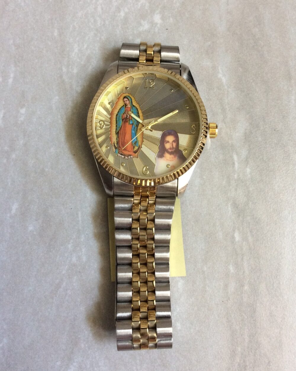 Miykon Men's Religious Watch Waterproof 3Atm Gold Sunray Dial Easy To Read Two-Tone Linked Band New Unused Vintage Watch