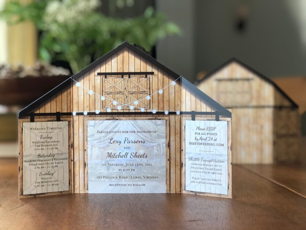 Elegant Rustic Barn Wedding Invitation With Folding Doors & Strings Of Lights 2022
