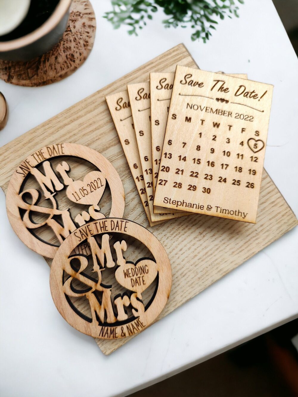 Save The Date Calendar Magnets For Weddings, Rustic Wedding Themed The Magnets, Laser Engraved Invitations, Wooden