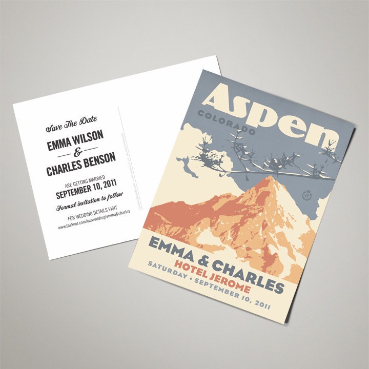 Mountain Wedding Personalized Art Save The Date Postcards | 50, 100, 150, 200 Qty
