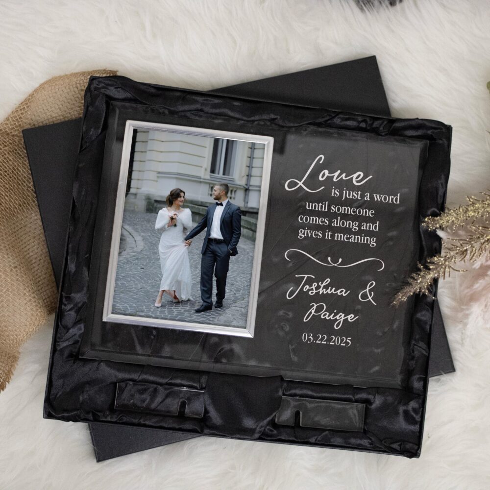 Love Is Just A Word Picture Frame | Wedding Personalized Glass Photo Decor