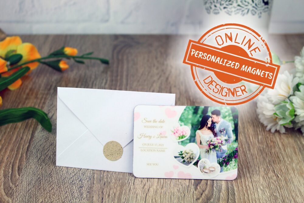 Wedding Save The Date Magnet + Envelope Online Photo Designer/ Custom Magnets/Personalized Romantic Picture Theme