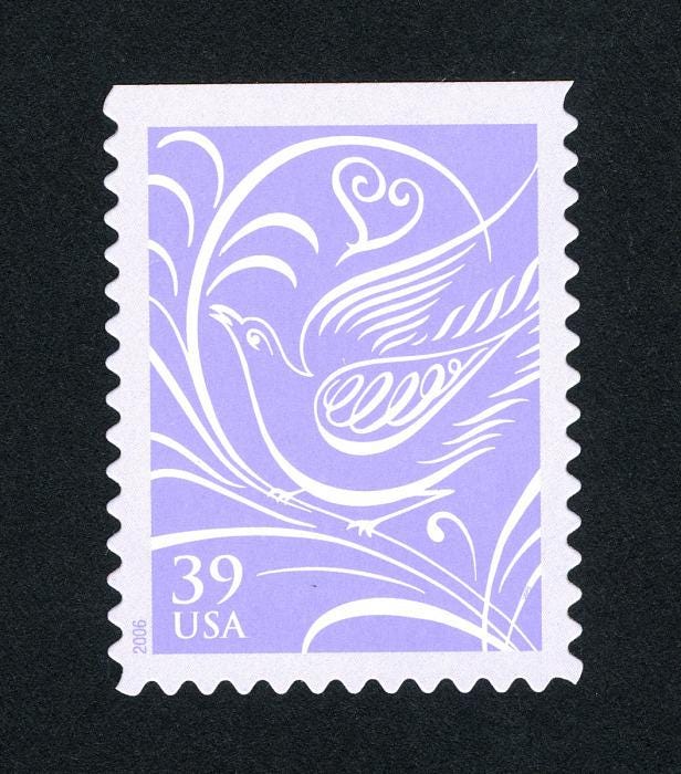 5x White Dove Wedding Invitation Save The Date Stamps 39C Lavender Unused Postage Stamp. Free Shipping #1 Source Best Prices Vintage