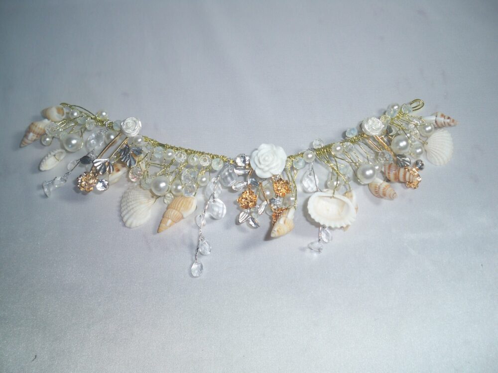 Natural Shell Tiara, Gold Tiara Crown, Wedding Headpiece Hairpiece Head Wreath Cosplay Mermaid Accessory