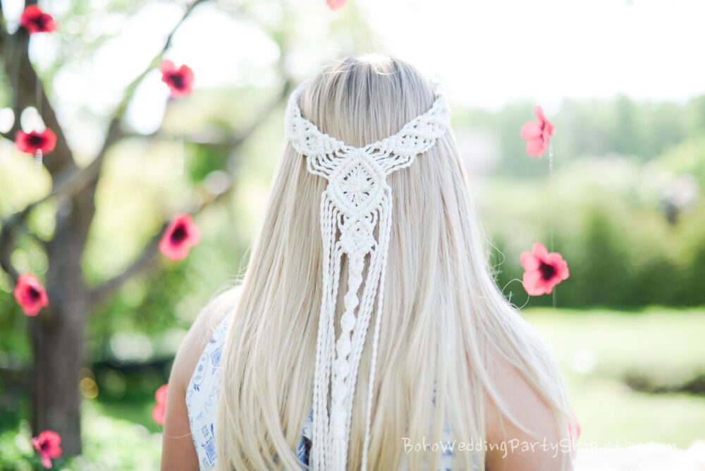 Macrame Veil, Wedding Boho Hairpiece, Bohemian Bridal Shower Accessory, Headband, Veil