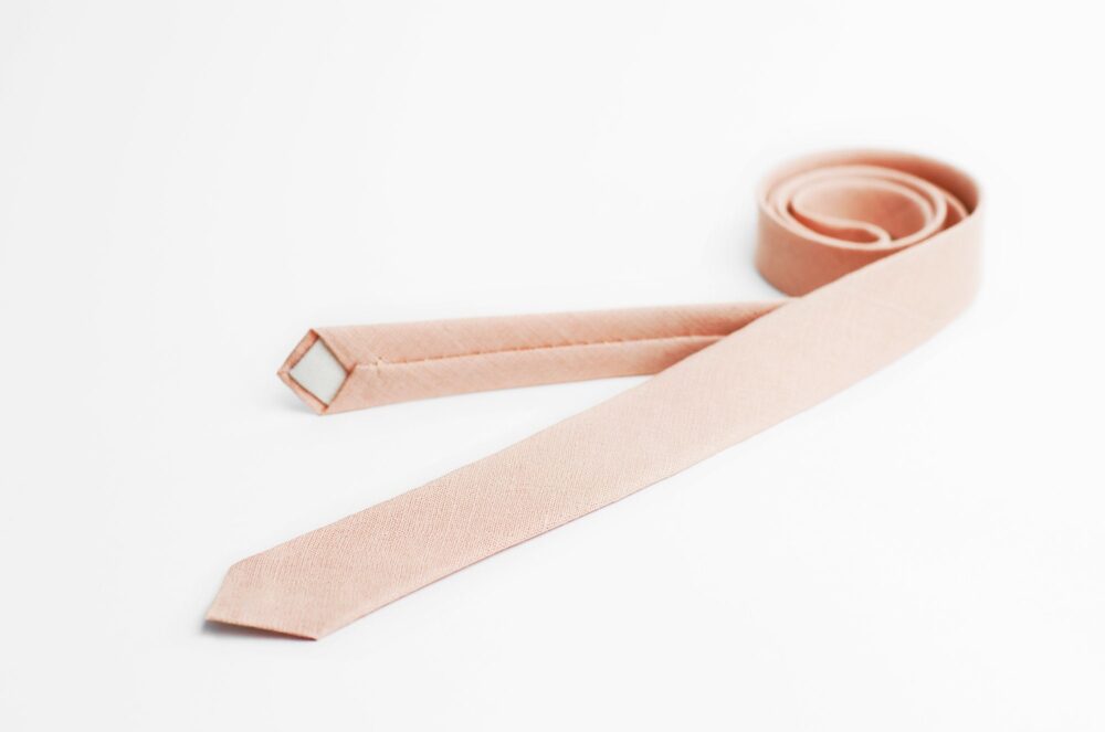 Men's Peach Pink Tie, Light Skinny Tie For Men, Baby Ties, Matching Ties & Pocket Squares, Wedding Groom Groomsmen