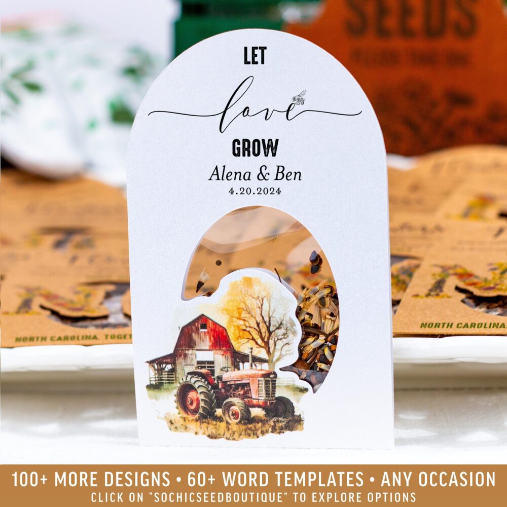 Barn Wedding Favor Seed Packets Country The Adventure Begins Wildflowers Personalized Eco-Friendly Shakerseeds® - 237S
