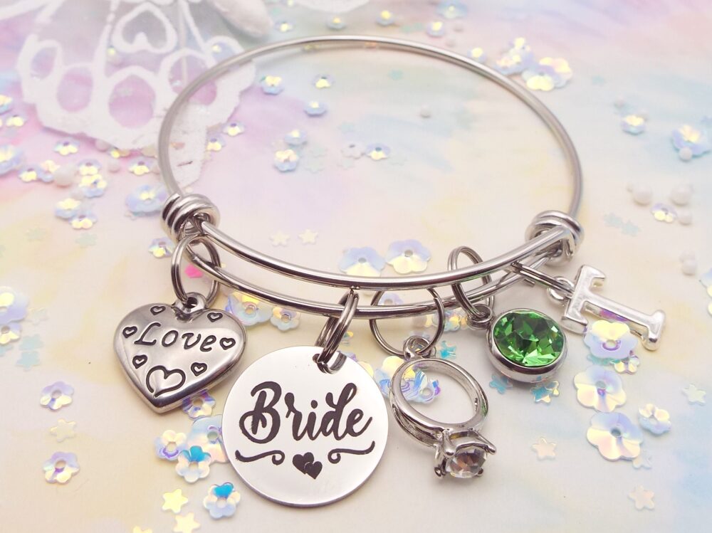 Personalized Bridal Charm Bracelet, Gift For Bride, Wedding Gift, Shower Custom Jewelry, Mother Engagement