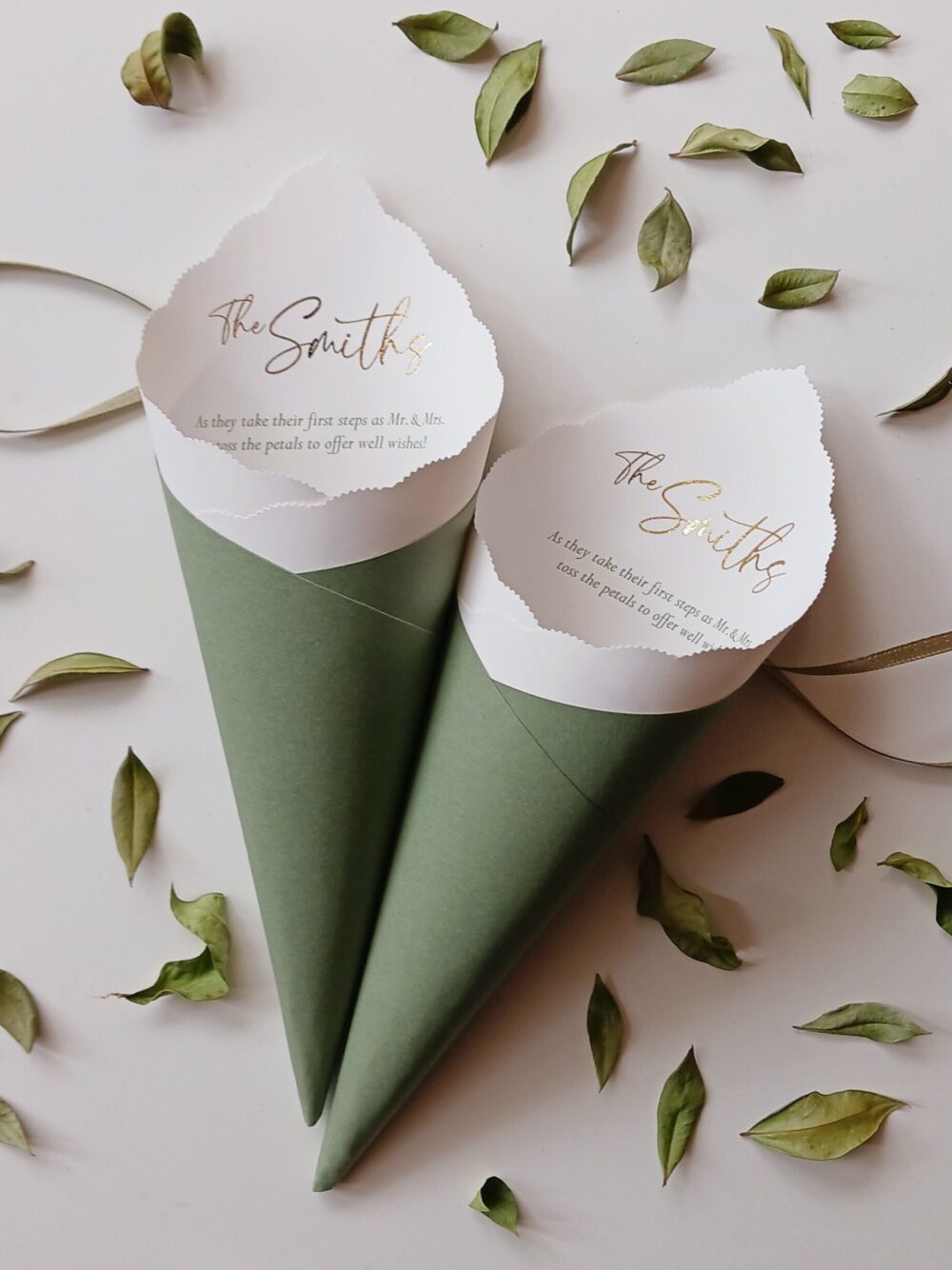 Wedding Cones With Ribbon, Custom Logo, Colors, Foil For Petal Toss, Confetti, Favor, Basket, Chair, Ceremony Send Off - Bistro Collection