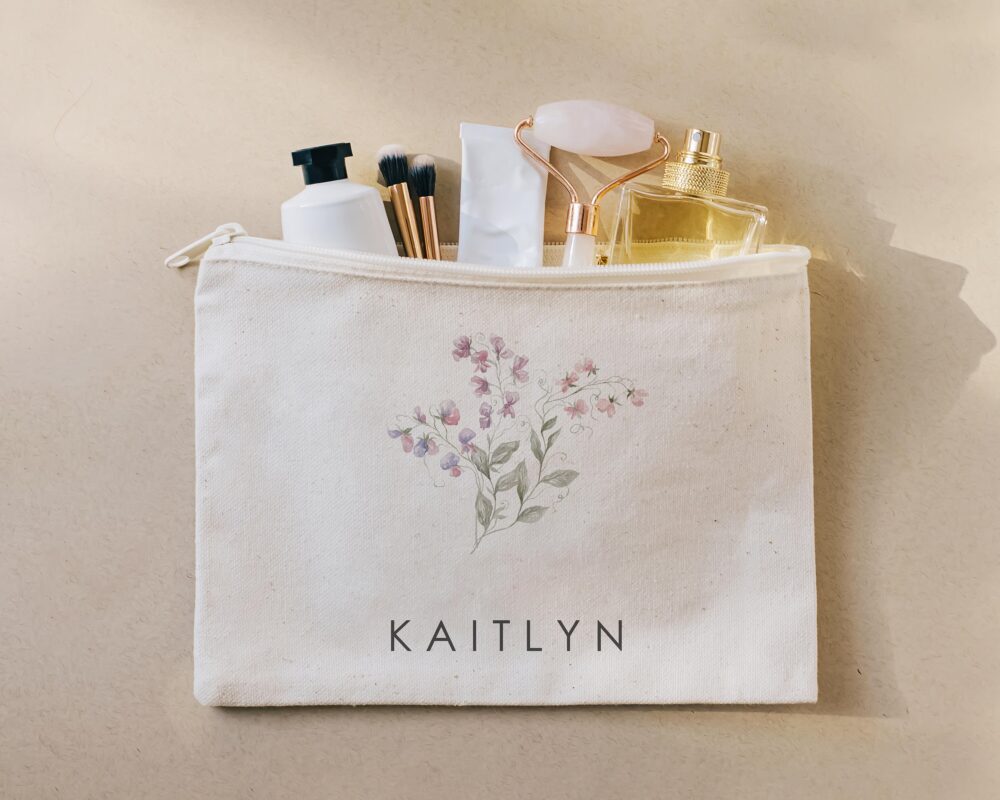 September Birth Flower Personalized Canvas Makeup Bag, Birthday Gift For Her, Mom, Best Friends Gift, Gifts, 32-Cc