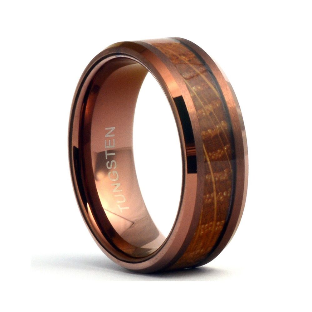 Whiskey Barrel Wedding Ring For Men, Tungsten Wooden Ring, Band, Wood Brown