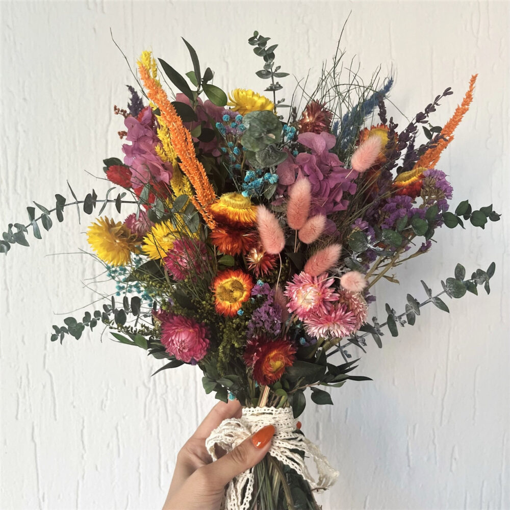 Romantic Dried Flowers Bridal Bouquet, Colorful Wedding, Rustic Bride Bouquets, Bridesmaid Flowers, Boho Gifts