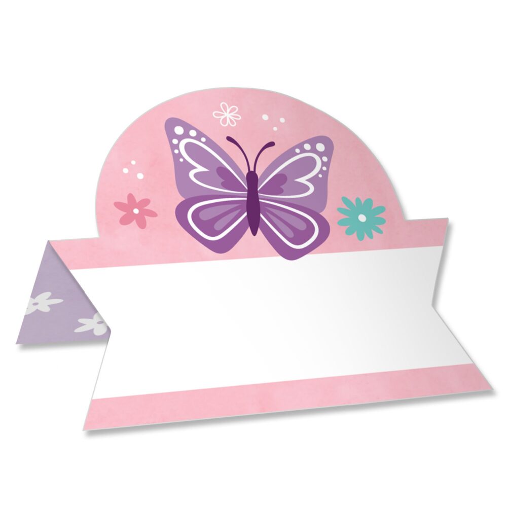Beautiful Butterfly - Floral Baby Shower Or Birthday Party Tent Buffet Card Table Setting Name Place Cards Set Of 24