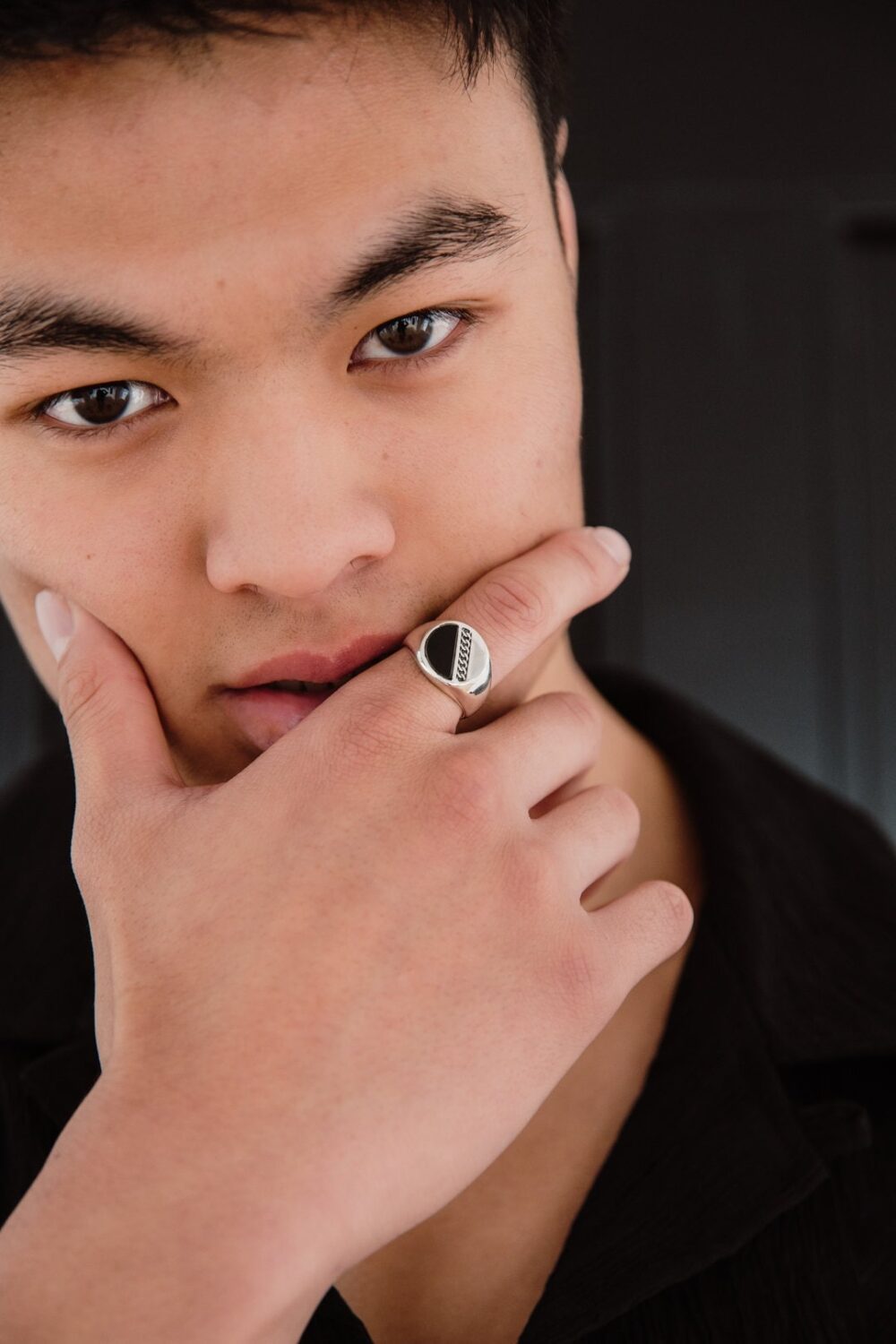 Onyx Ring Men/ Round Signet Onyx/ Silver Ring/ Black Sterling Men Mens Rings