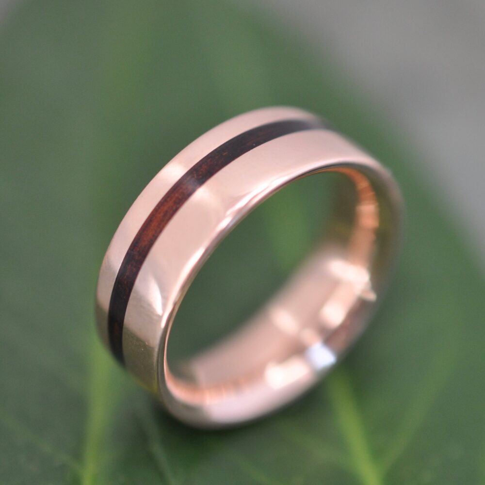 Koa Rose Gold Wood Wedding Ring, Mens Band, & Inlay Ring