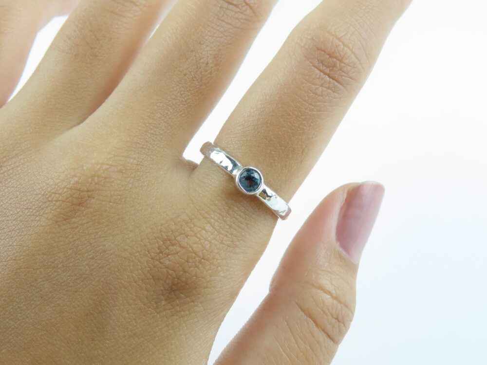sterling Silver, Blue Topaz, Hammered Band Ring