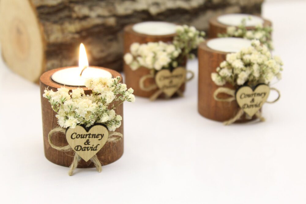Personalized Candle Wedding Favors, Gifts For Guests in Bulk, Wooden Tealight Holder, Rustic Wedding, Bridal Shower Favors