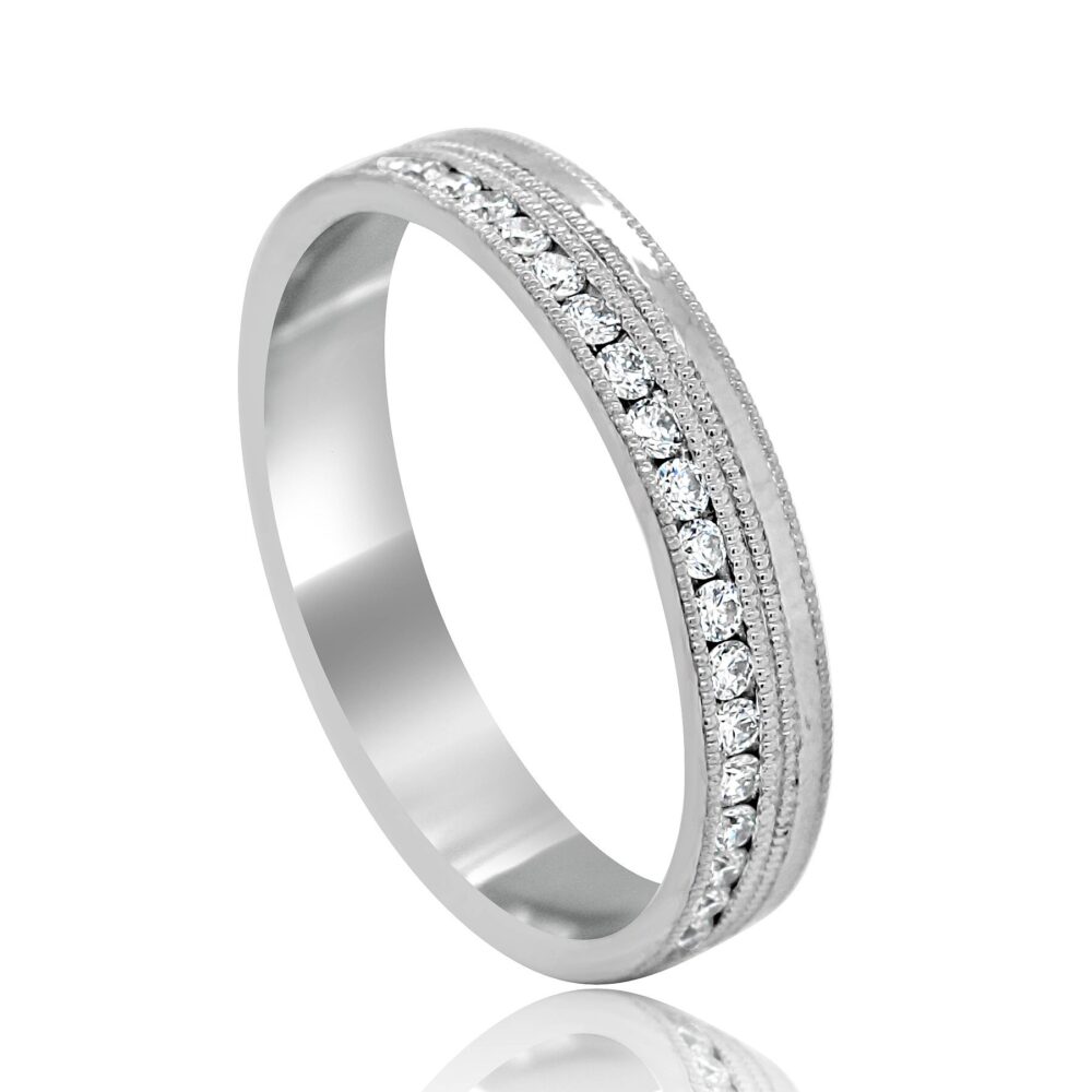 Modern Diamond Wedding Ring, Contemporary Band, Channel Classic Band For Women, Platinum 950, 18K White Gold