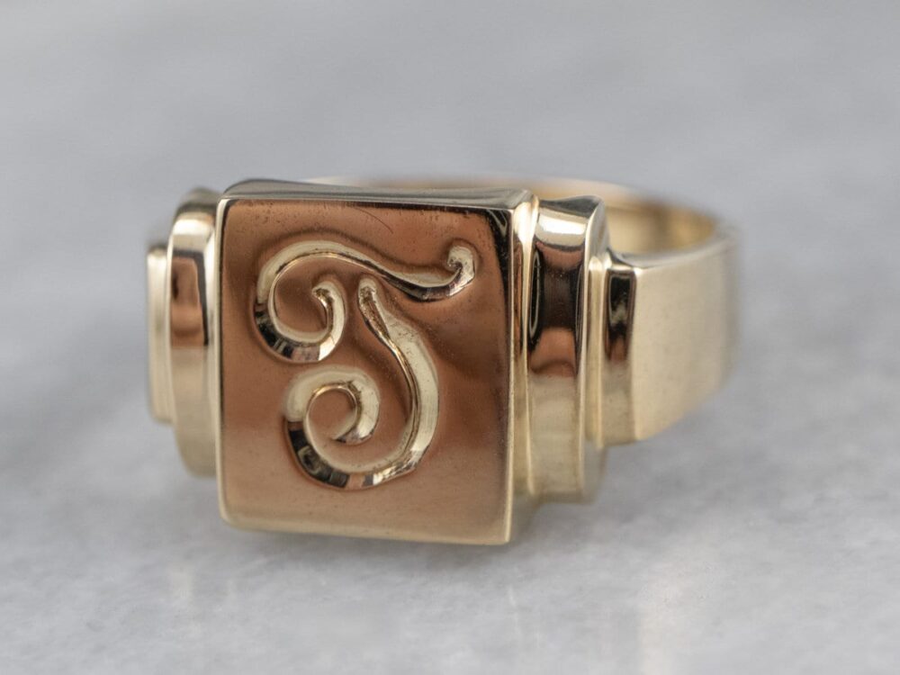 Gold "T" Signet Ring, Monogram Initial T Monogram, Gift For Her, Personalized Custom Vz2W3E0M